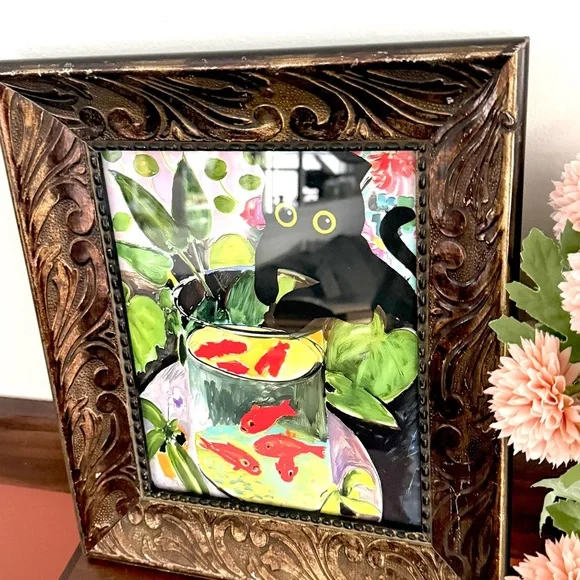 Fishbowl Black Cat Matisse Famous Painting Canvas Print Framed Fish Wall Art - Picture 3 of 12